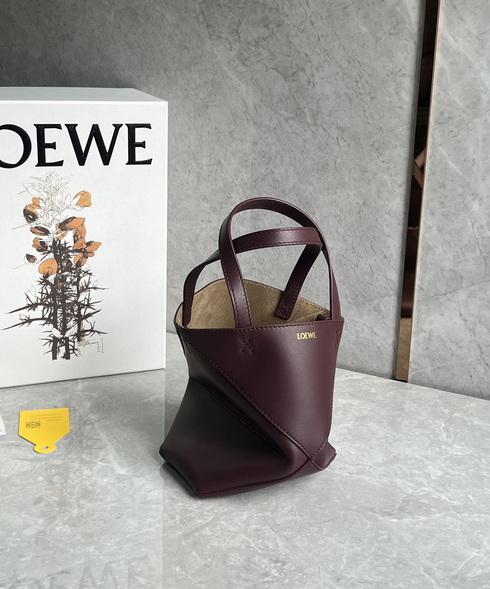 Loewe Mini Puzzle Fold Tote in Shiny Calfskin Dark Purple